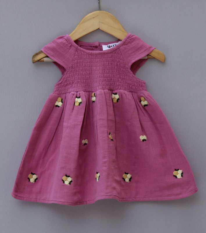 Pink Floral Embroidered Cotton Baby Dress