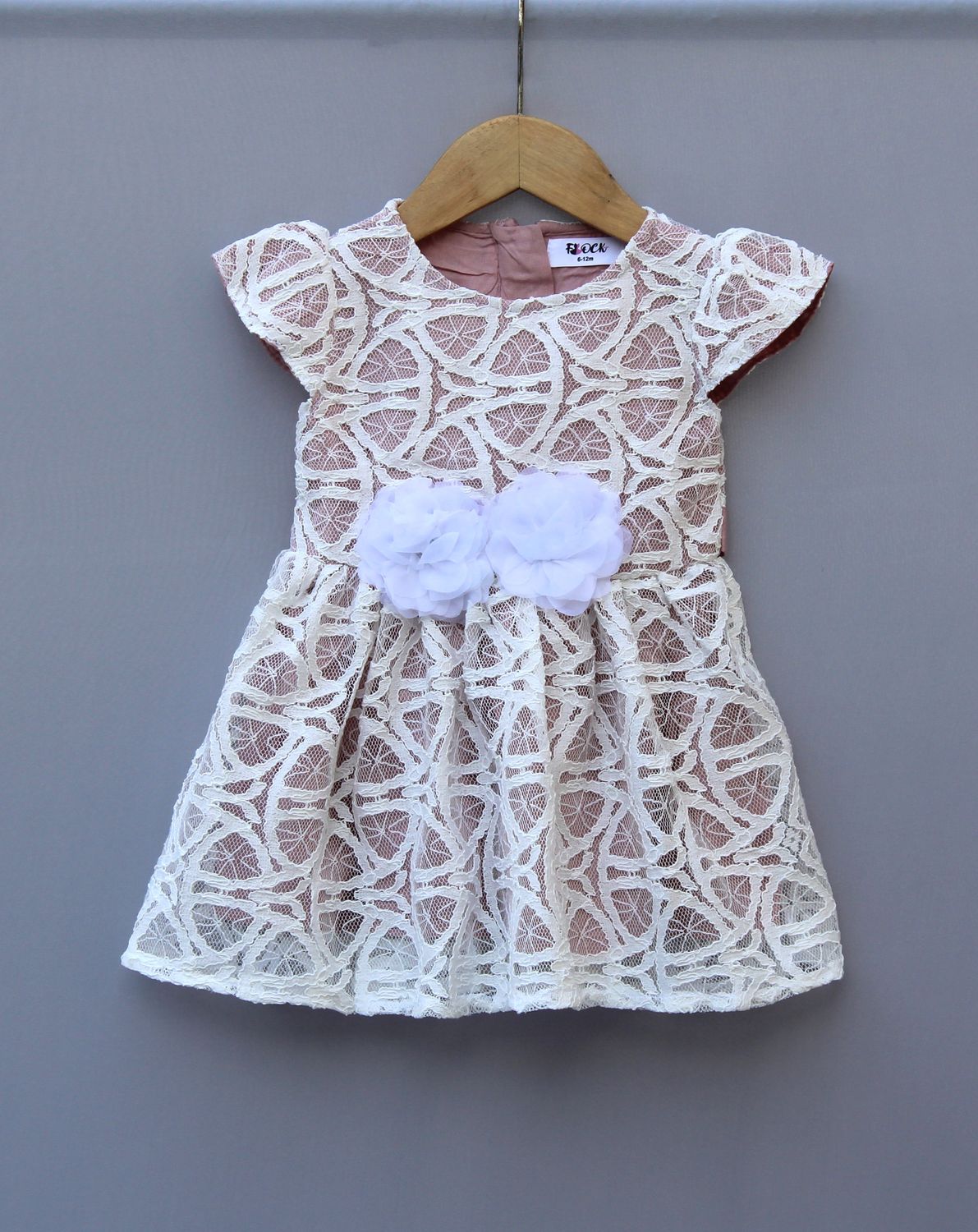 White Lace Party Dress with Floral Waist Detail