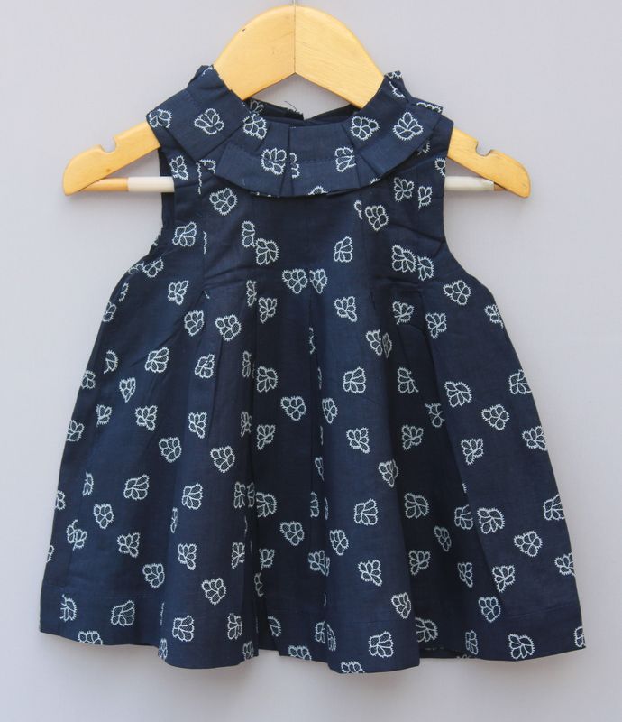 Navy Blue Printed Cotton Frock