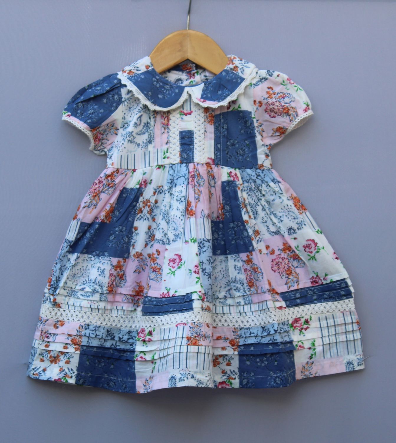 lue &amp; Pink Patchwork Floral Cotton Frock