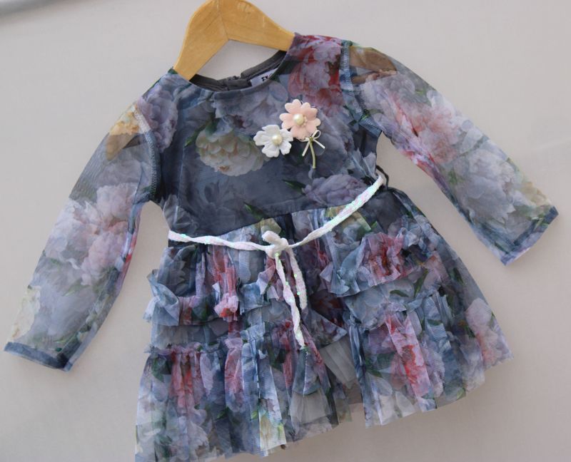 Floral Net Party Wear Frock for Baby Girls | Layered Ruffle Design