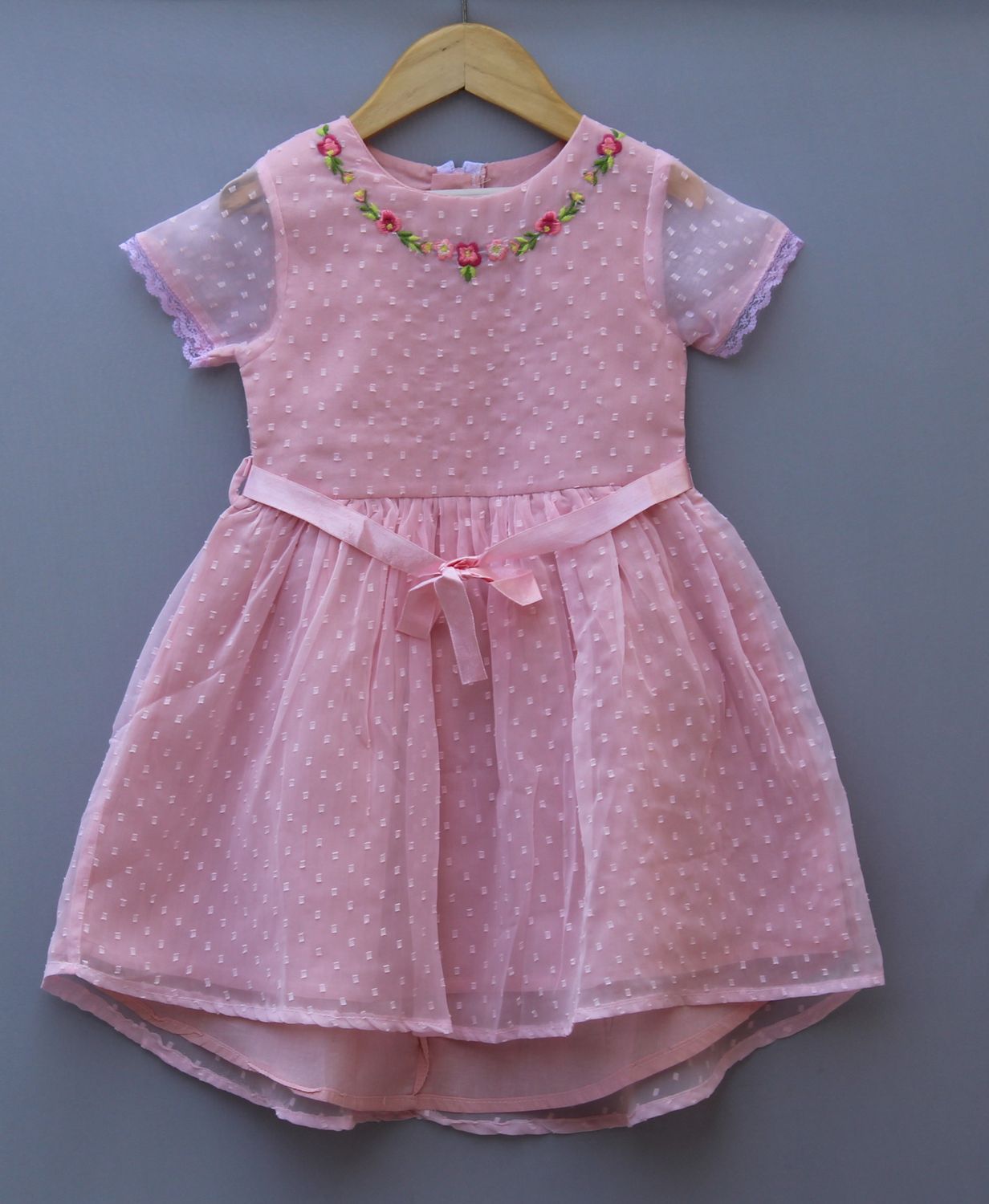 ​Pink Embroidered Net Party Frock for Baby Girls