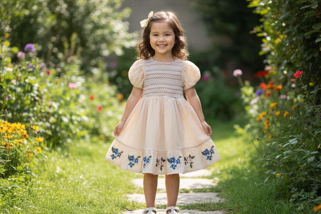 Cream Embroidered Cotton Frock