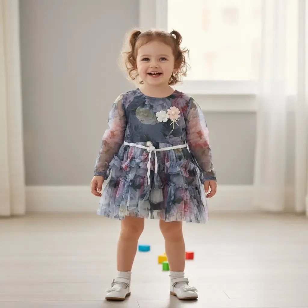 Floral Net Party Wear Frock for Baby Girls | Layered Ruffle Design