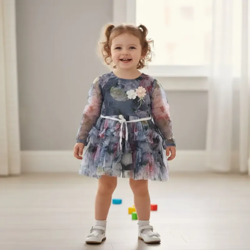 Floral Net Party Wear Frock for Baby Girls | Layered Ruffle Design