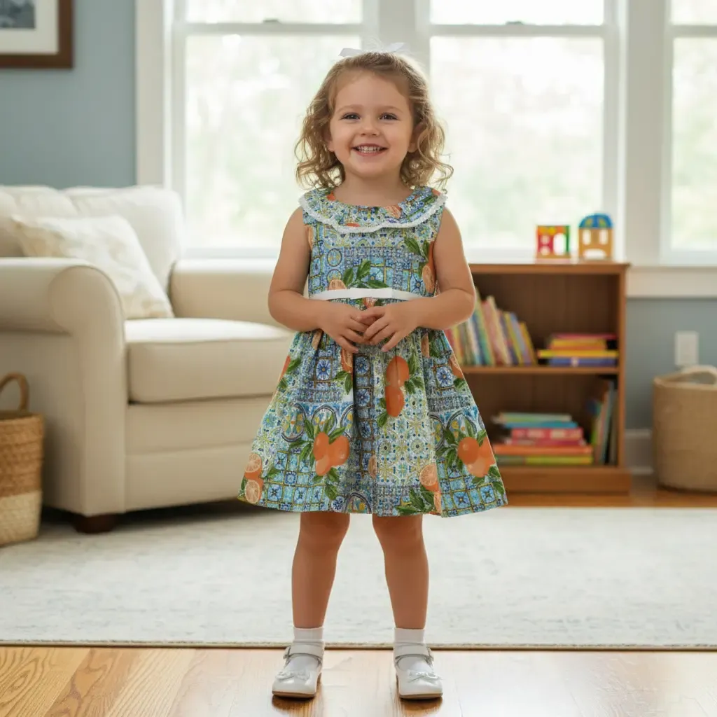 ​Tropical Fruit Printed Cotton Frock for Baby Girls