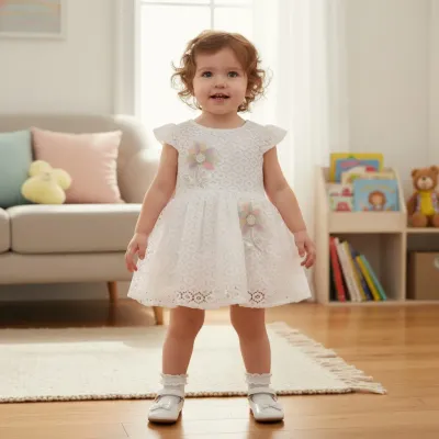 ​White Lace Party Wear Frock for Girls