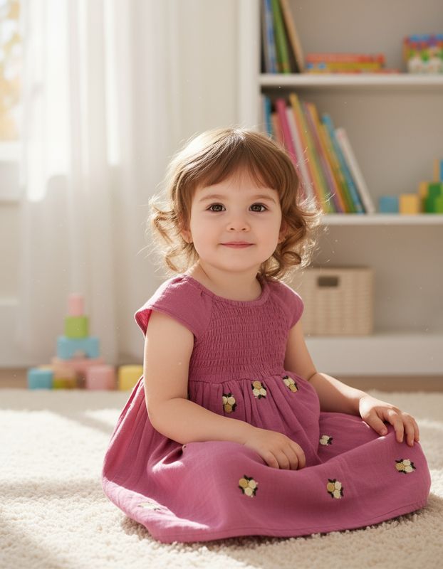 Pink Floral Embroidered Cotton Baby Dress