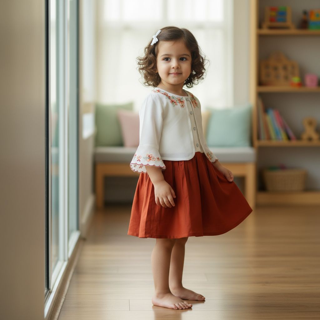 Cream & Rust Embroidered Layered Dress Cream & Rust Embroidered Layered Dress