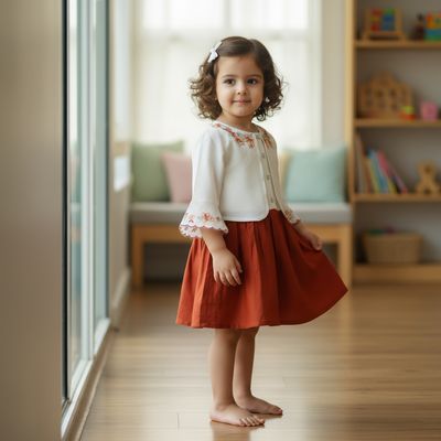 Cream &amp; Rust Embroidered Layered Dress