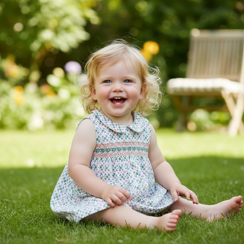 Floral Printed Cotton Baby Dress with Bloomers