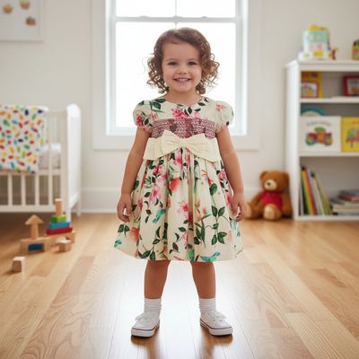 Floral Kids smocked bodice Dress