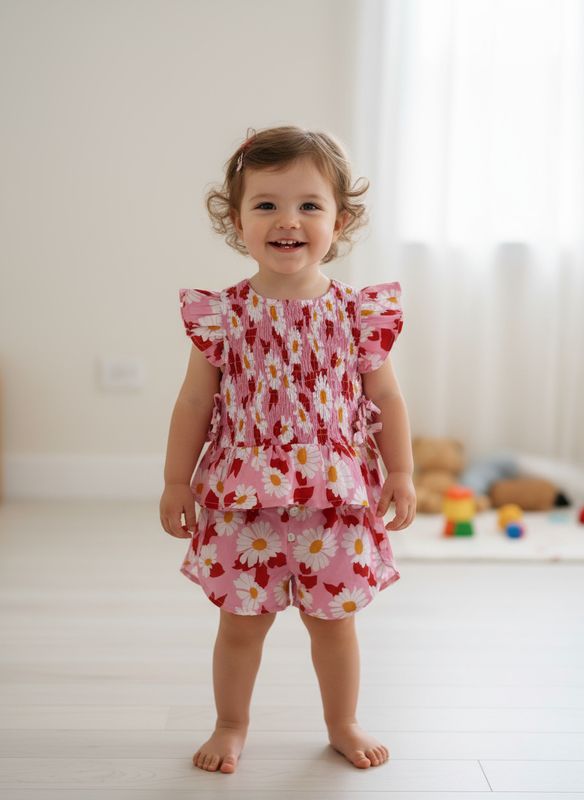 Pink Daisy Printed Cotton Co-ord Set