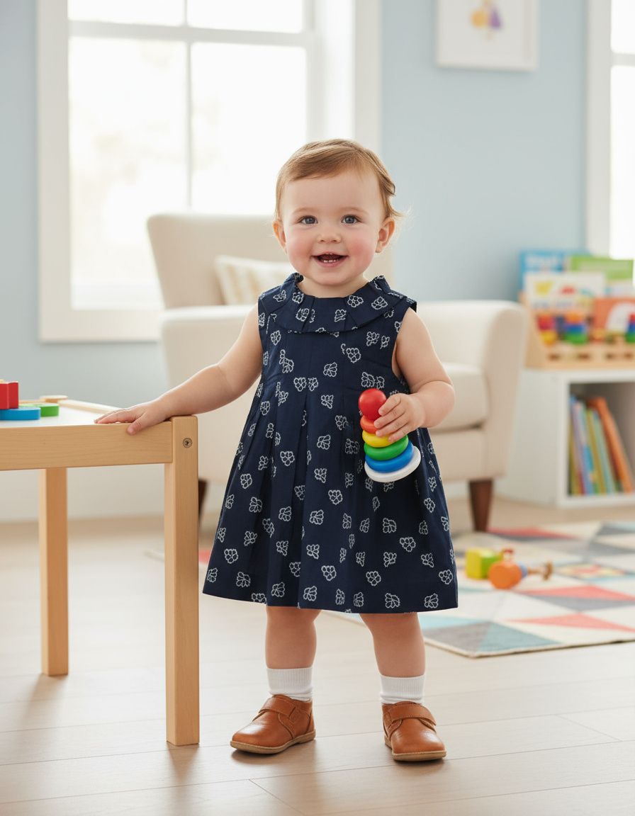 Navy Blue Printed Cotton Frock