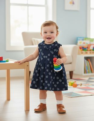 Navy Blue Printed Cotton Frock