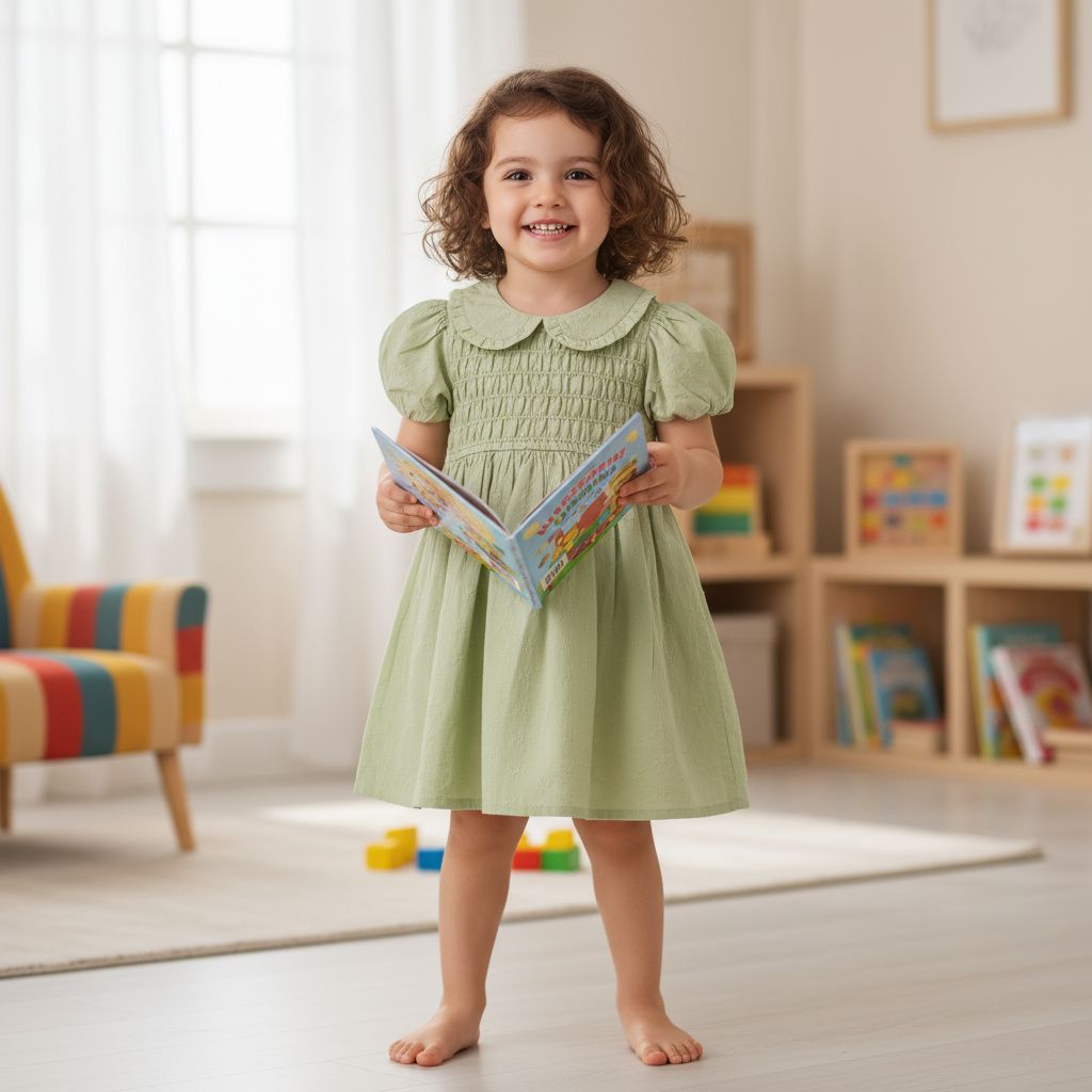 Classic Pastel Green Smocked Cotton Baby Girl Dress