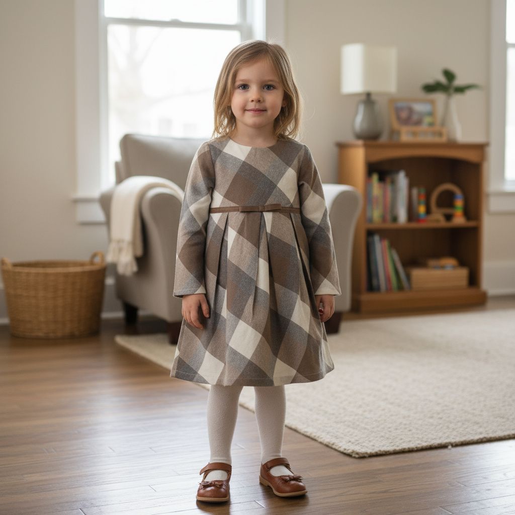 Brown &amp; Beige Checked Winter Dress