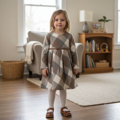 Brown &amp; Beige Checked Winter Dress