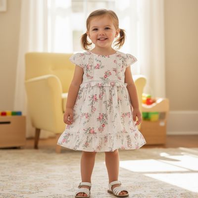 Nut brown Floral Embroidered Cotton Frock