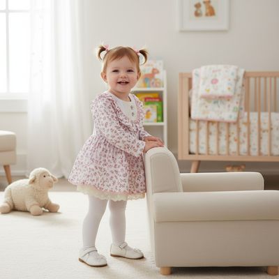 Floral Printed Cotton Frock with Frill Neck