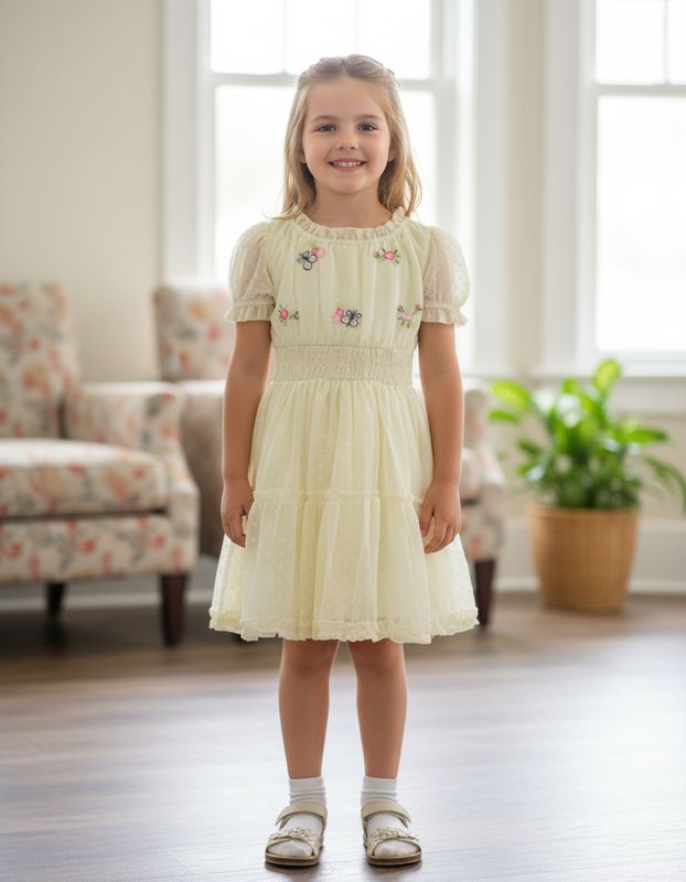 Light Yellow Embroidered butta georgette