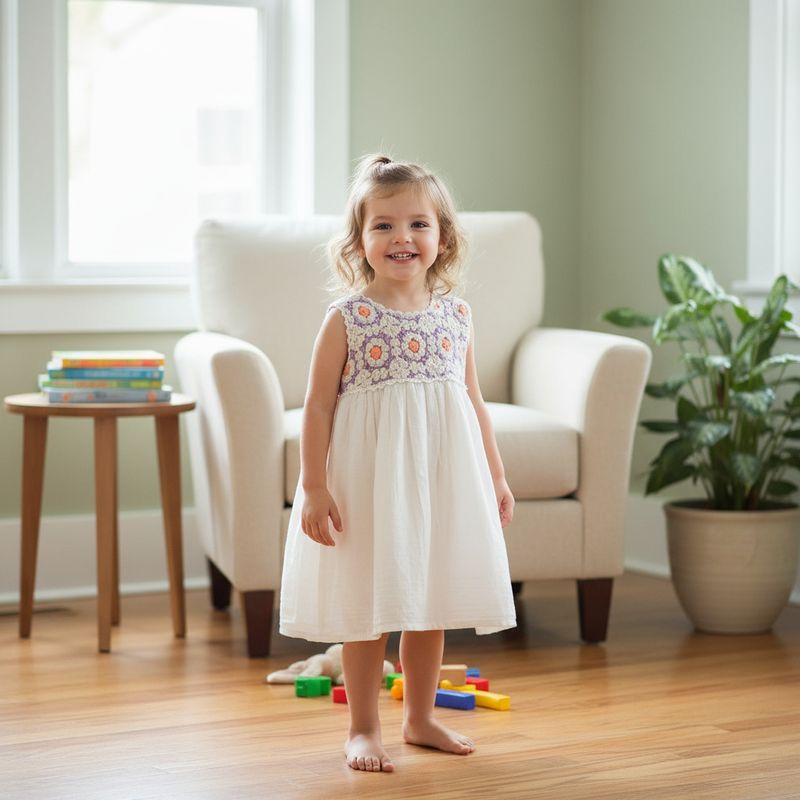 Cotton Frock with Handcrafted Crochet Yoke for Girls