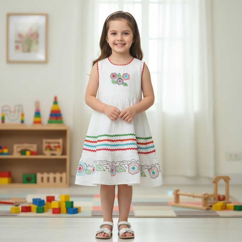 White Embroidered Cotton Frock