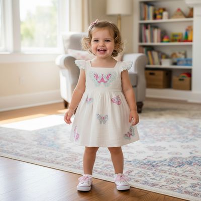 Butterfly Embroidered Cotton Dress