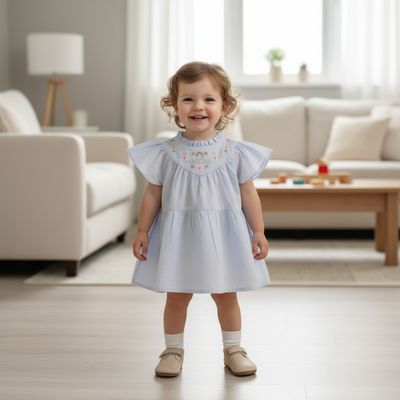 Sky Blue Embroidered Cotton Frock