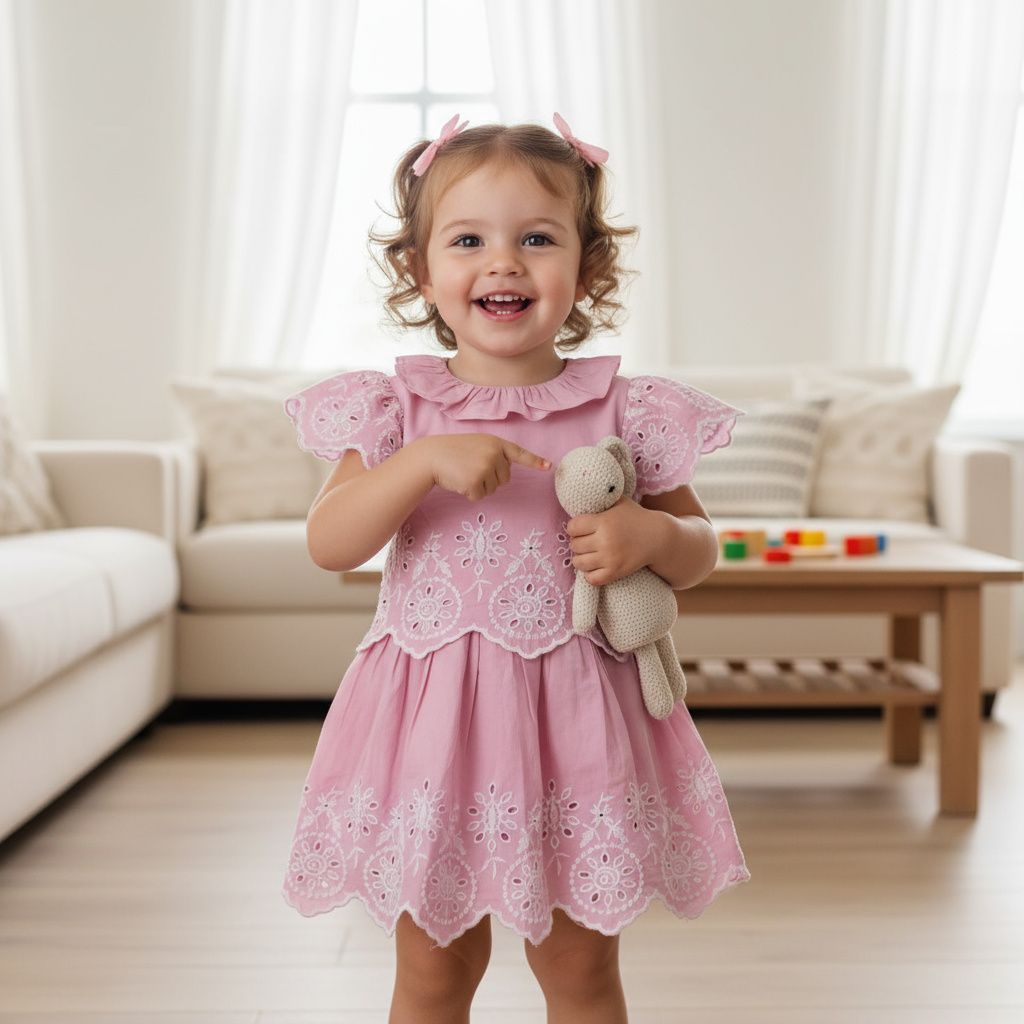 pink embroidered cotton frock