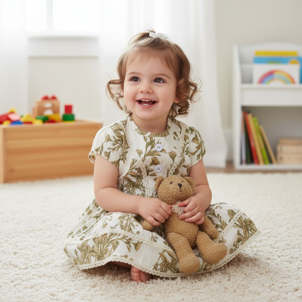 Floral Printed Cotton Frock with Lace Detailing