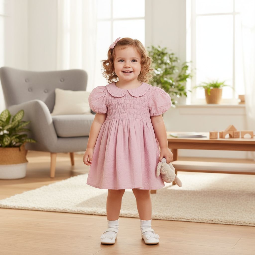 Frockwala Blush Pink Smocked Cotton Frock