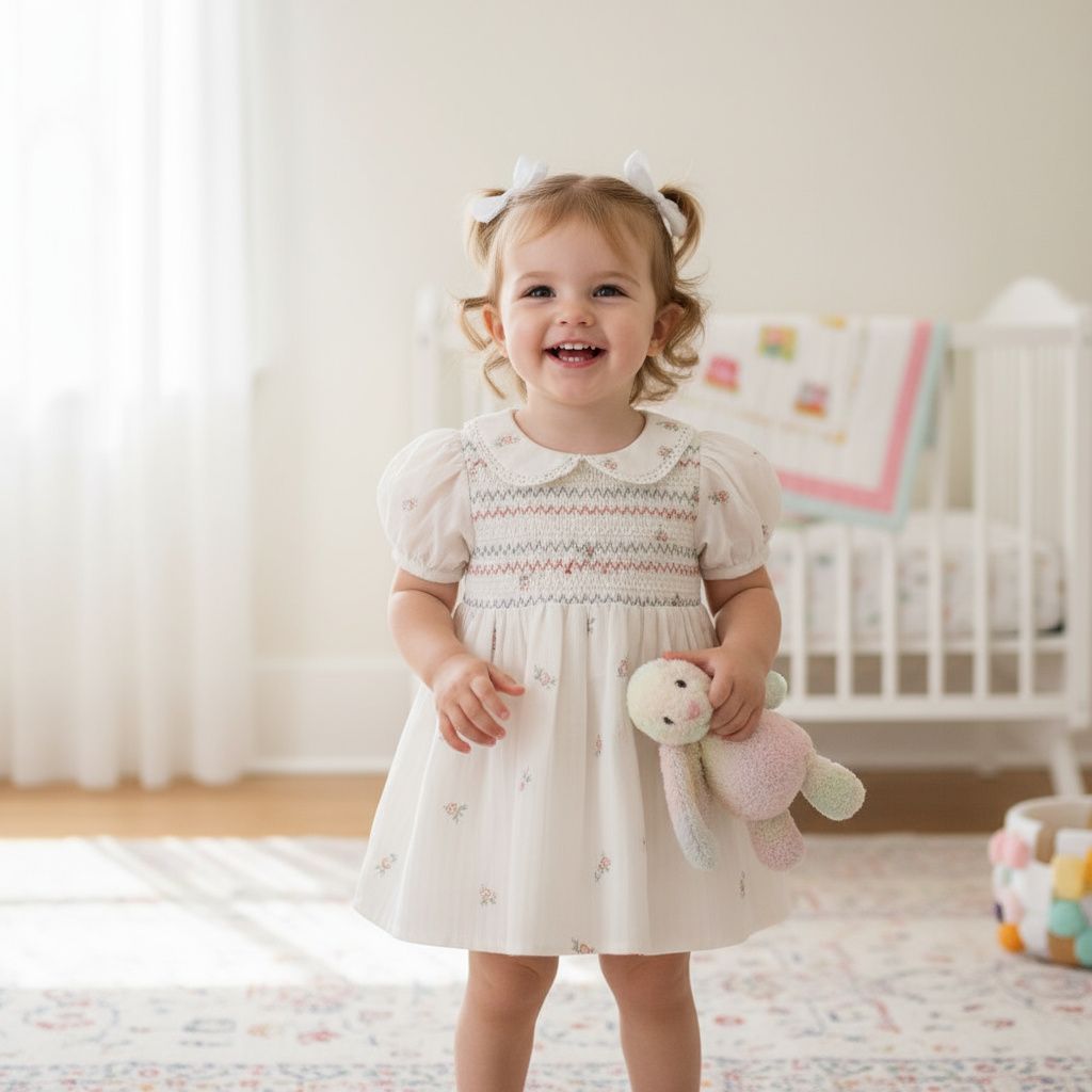 Cream Cotton Baby Frock with Lace Collar