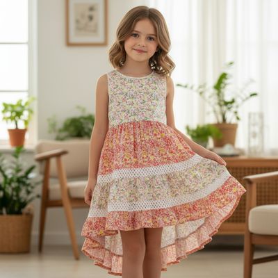 Floral High-Low Cotton Frock for Baby Girls