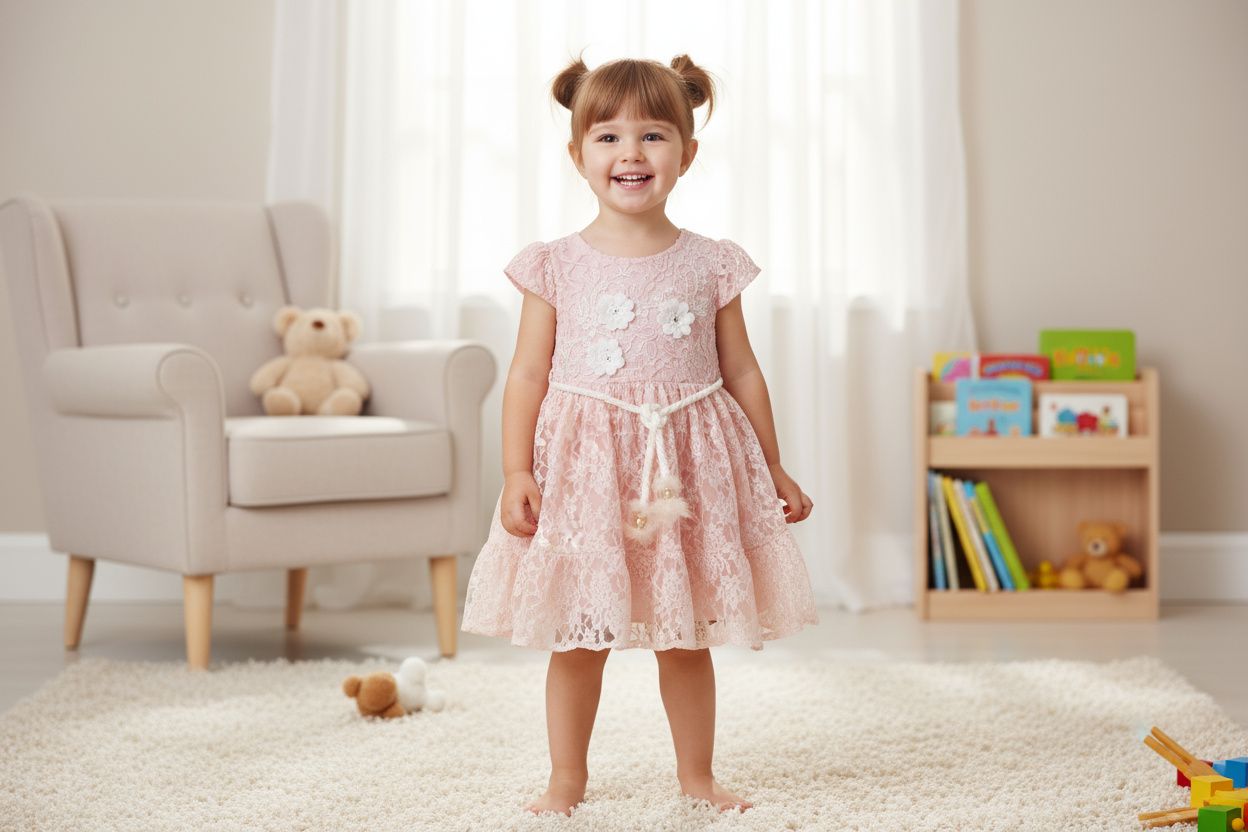 Peach Mist Chikan Net Frock