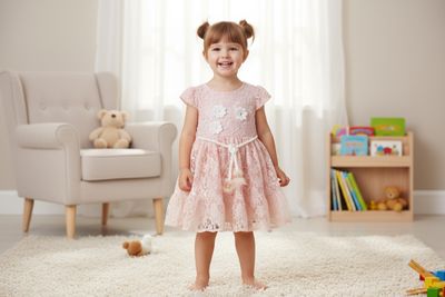 Peach Mist Chikan Net Frock
