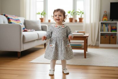 Embroidered Autumn Petals Cotton Frock