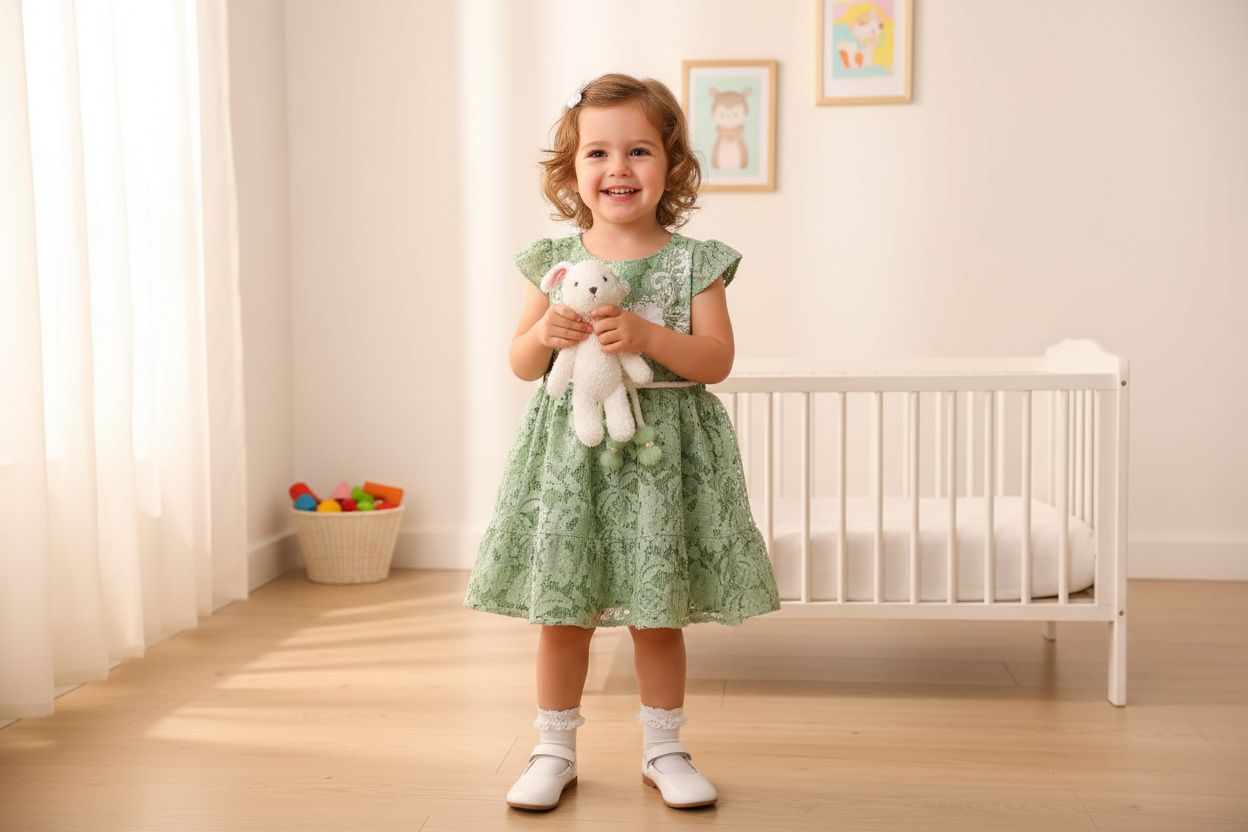 Green Mist Chikan Net Frock