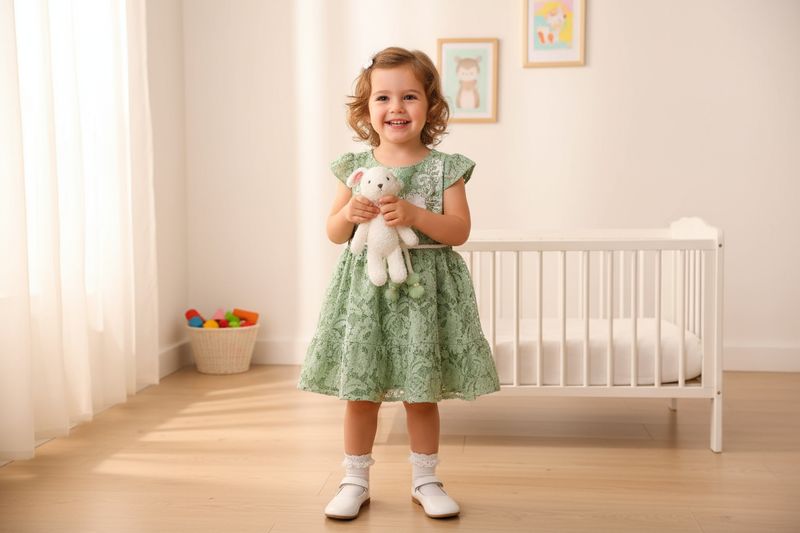Green Mist Chikan Net Frock