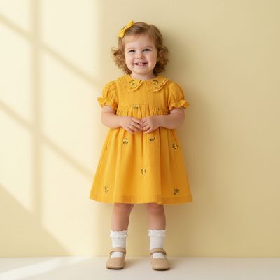​Mustard Yellow Embroidered  Frock