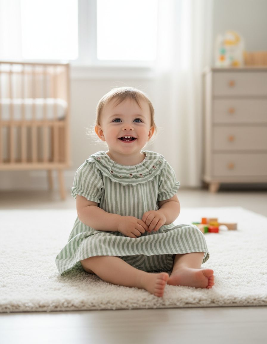 ​Green Striped Cotton Top &amp; Bloomer Set