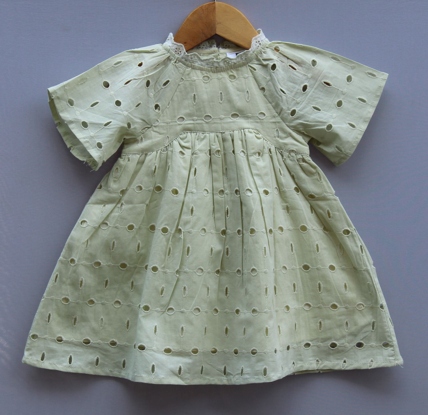 ​Pastel Green Cotton Eyelet Frock