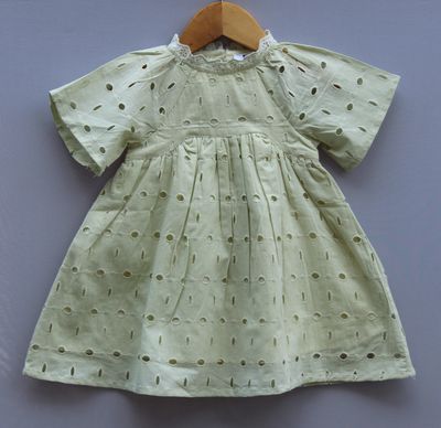 ​Pastel Green Cotton Eyelet Frock