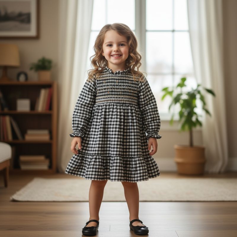 ​Black &amp; White Checkered Cotton Frock