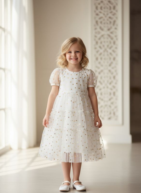 ​White &amp; Gold Layered Net Party Frock