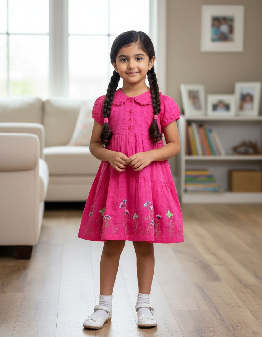 Embroidered Floral Hem &amp; Peter Pan Collar.