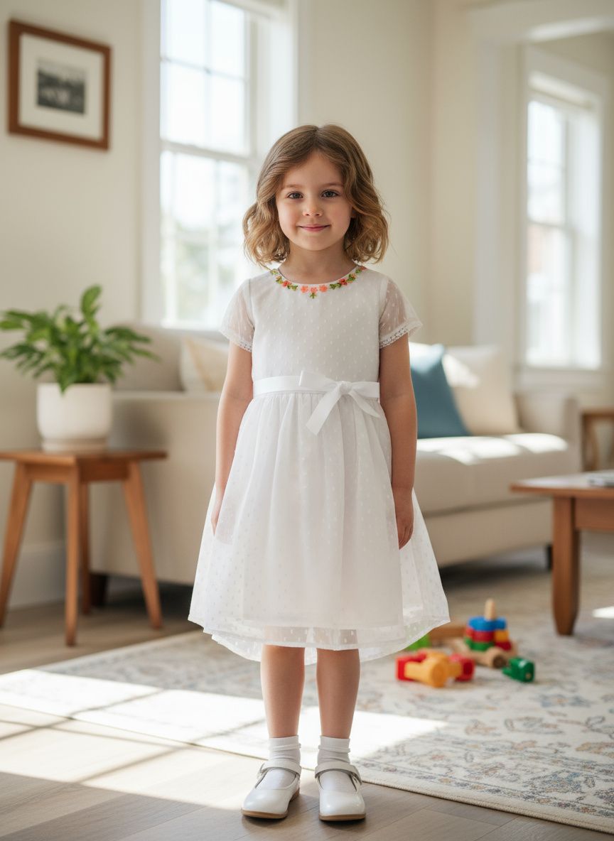 ​White Embroidered Net Party Frock