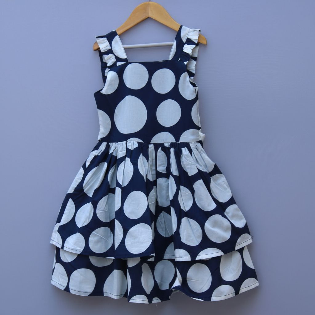 Navy Blue Polka Dot Cotton Frock