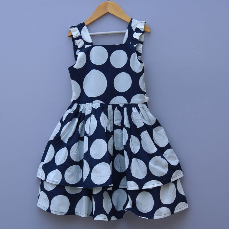 Navy Blue Polka Dot Cotton Frock
