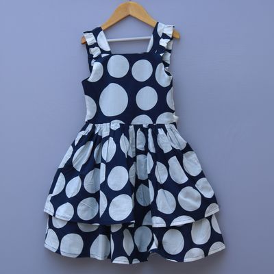 Navy Blue Polka Dot Cotton Frock